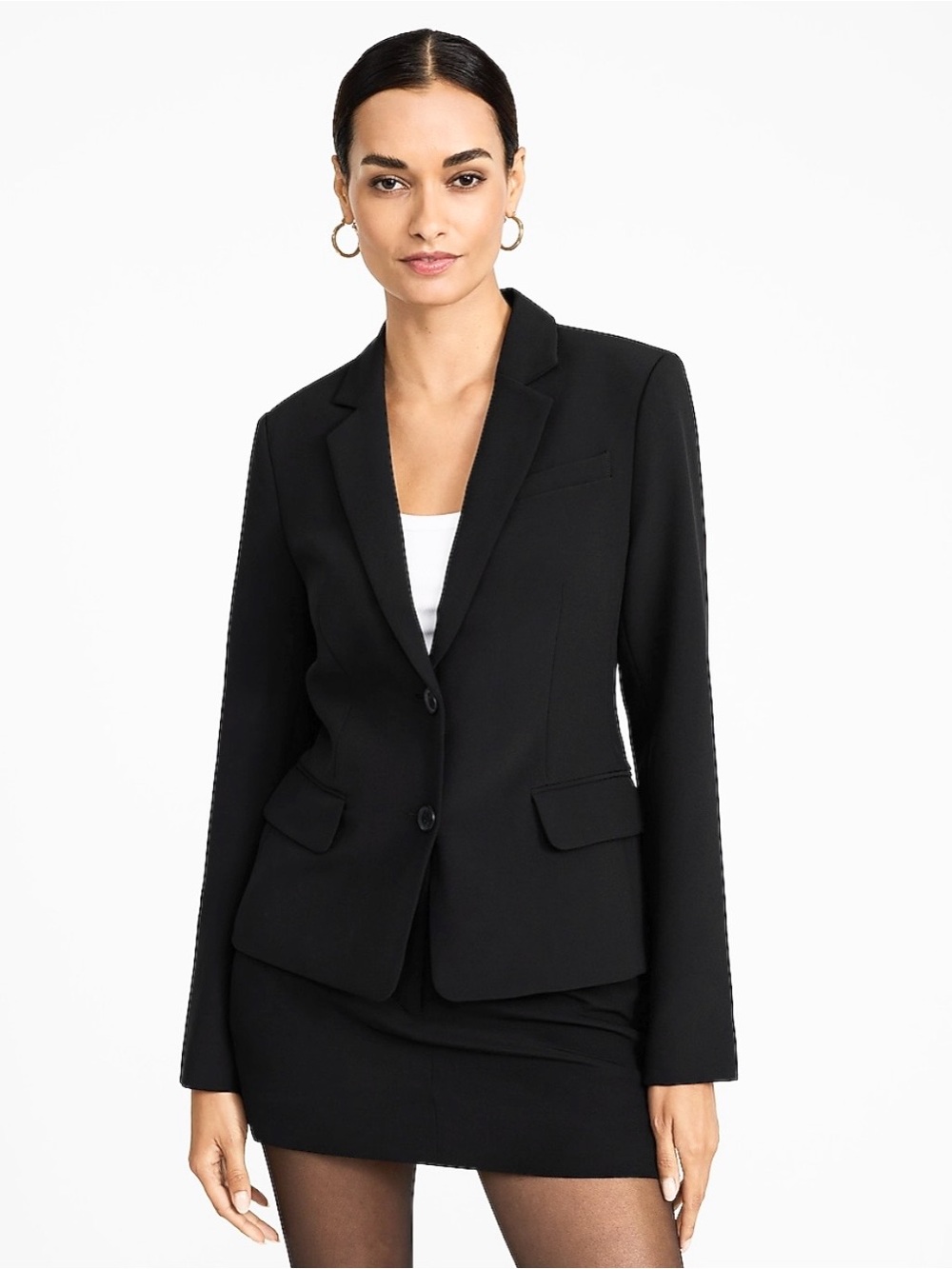 Women’s Express Editor Signature Stretch Fitted Two Button Black Blazer